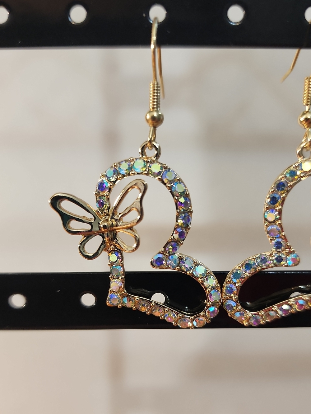 2pcs Rhinestone Heart & Butterfly Decor Earrings Valentines, Mom, Mother, - Picture 4 of 16